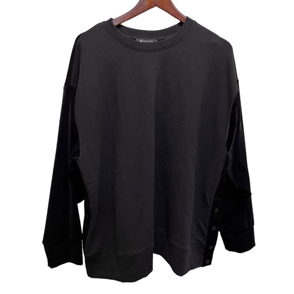 Athleta Retroplush Velvet Crewneck Sweatshirt Black Snap Button Side Slit - Picture 3 of 13